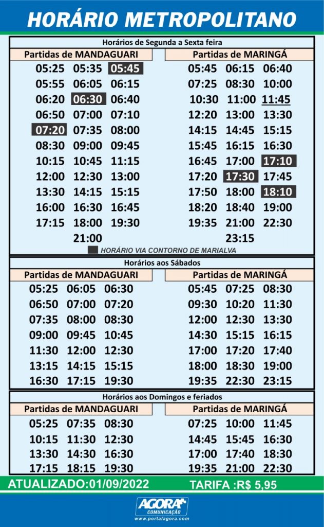 Horário de circular – Mandaguari/Maringá